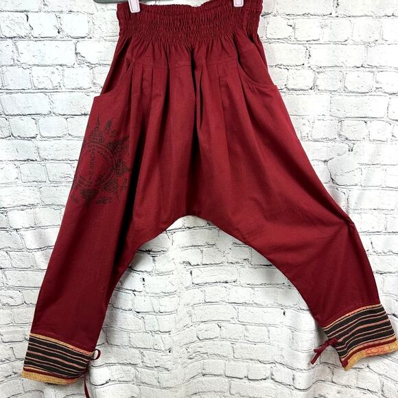Wer bist du? Harem Pants with Patterned Cuffs Burgundy One Size - Picture 1 of 14